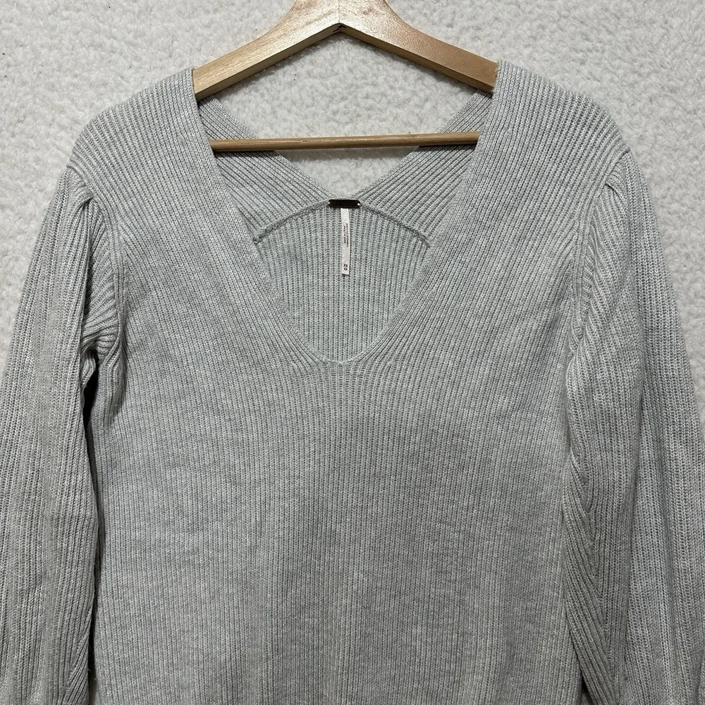 FREE PEOPLE Sweater Light Gray Allure Slouchy V-Neck Ribbed Pullover Size‎ XS